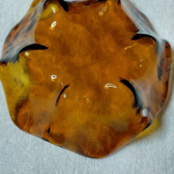 La Murrina etch dark amber petal bowl 5.5" Murano Italy abstract blown glass - Picture 7 of 9